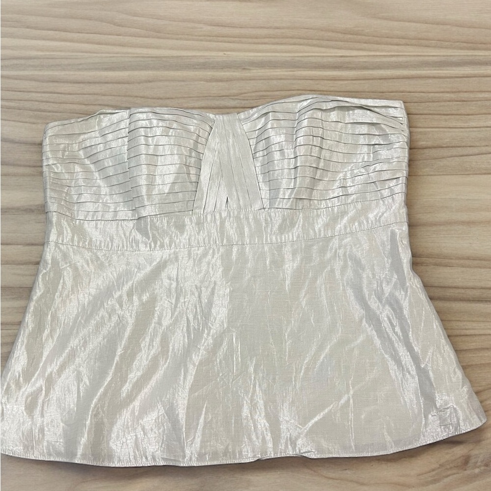 White House Black Market silver strapless top size 14